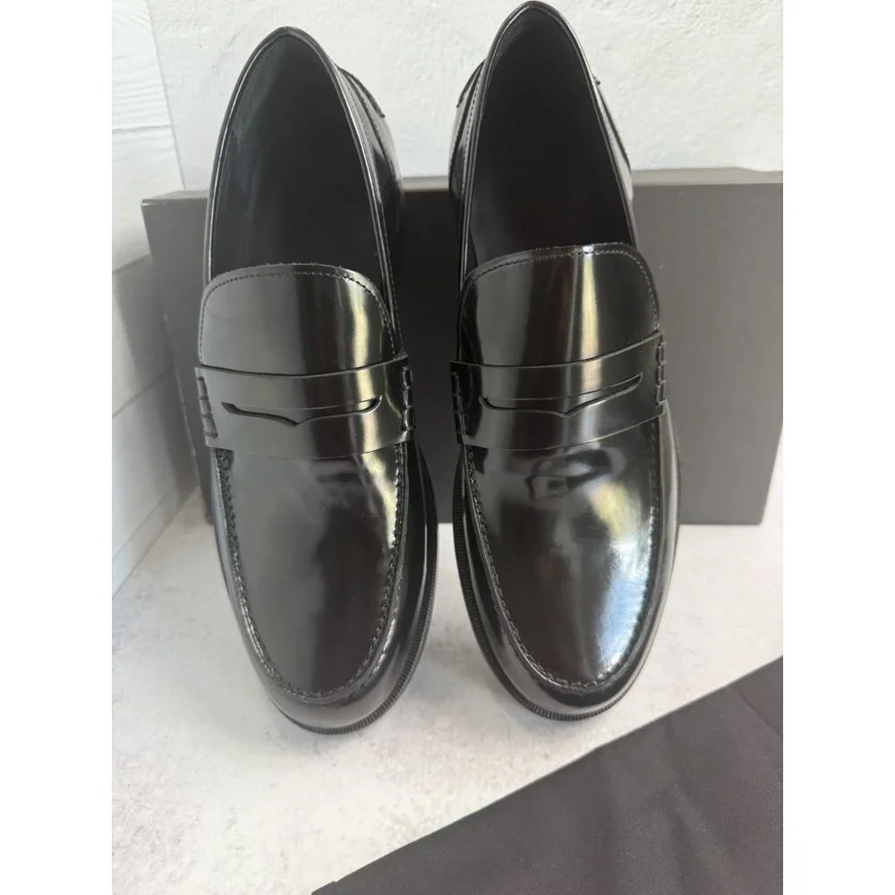 NIB The Kooples Boy’s Smooth‎ Leather Black Loafers Moccasins FR 40 US 6 Slip-On